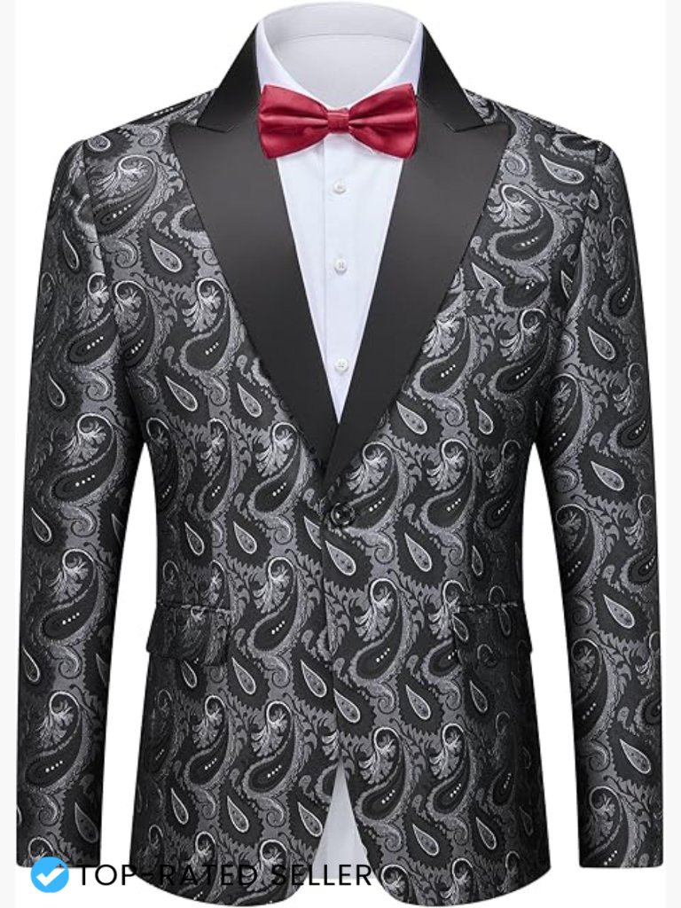 Slim Fit Paisley Tuxedo Blazer Shawl Lapel Elegant Formal Wedding Party
